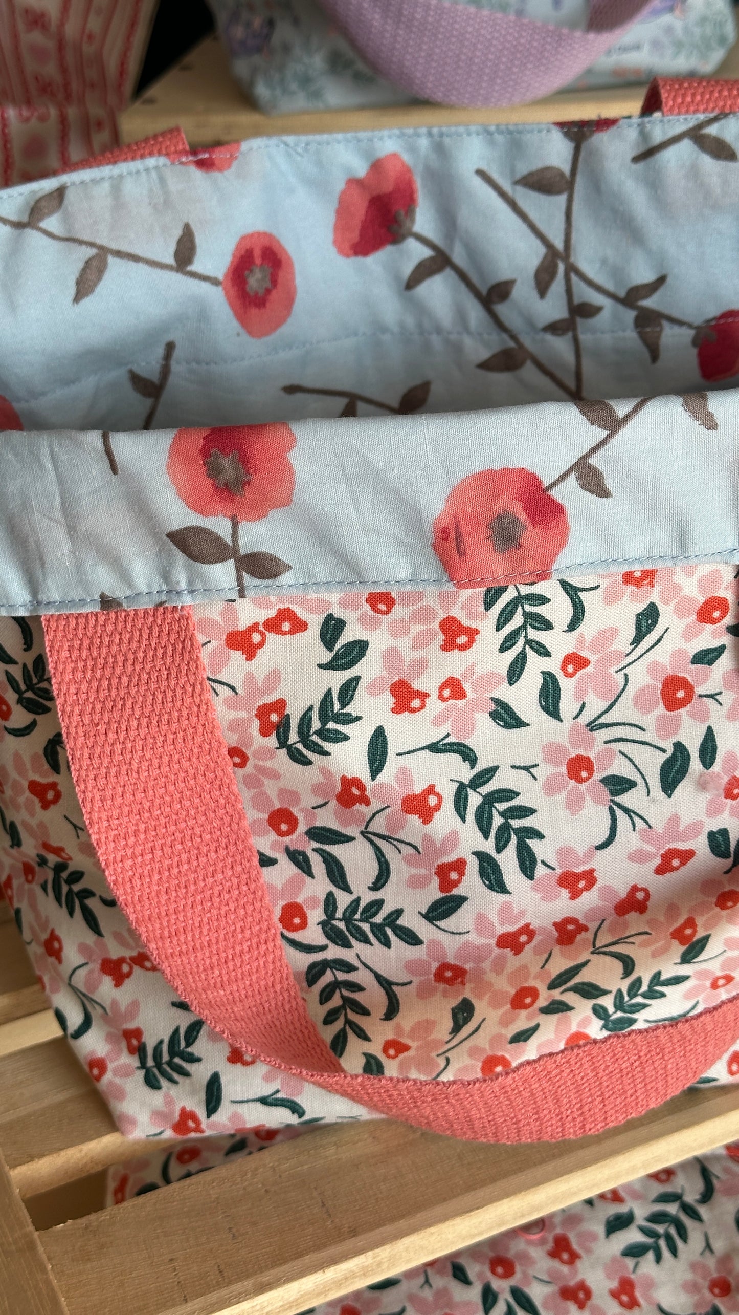 Blush Meadow/Poppy Flower Reversible Bucket Bag