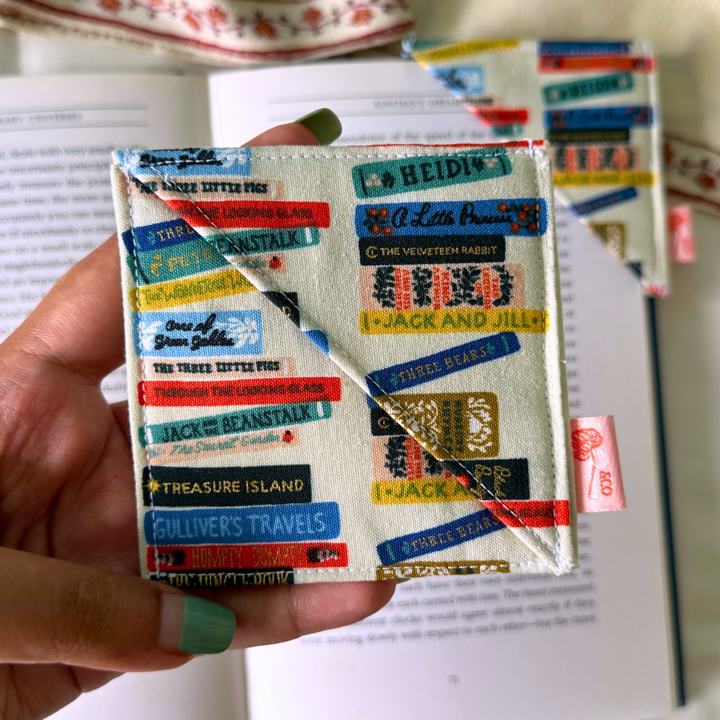 Nostalgic Book Stack Fabric Bookmark Corner