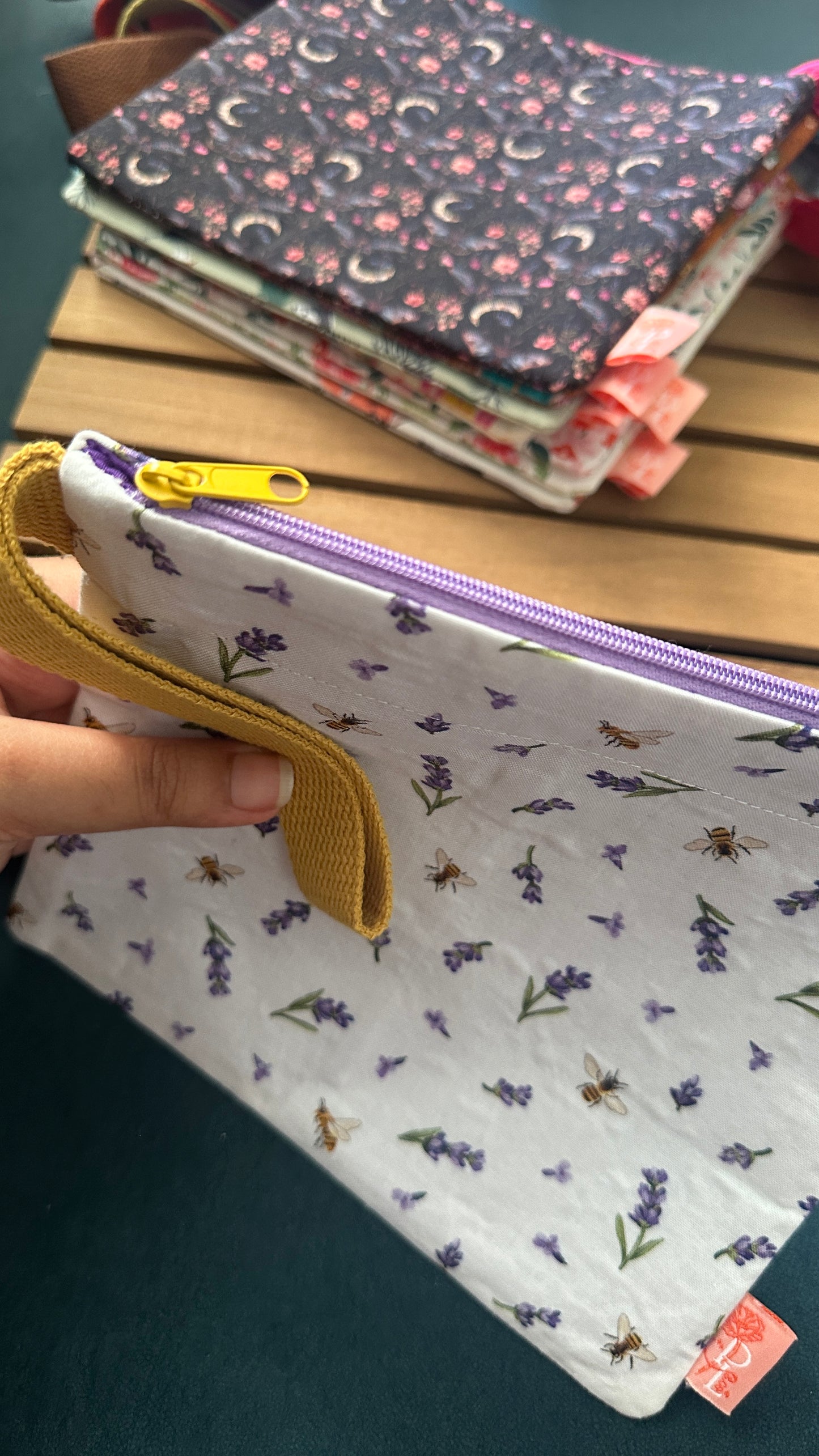 28/04 Poppy Bloom: Lavender Bee Zip Pouch