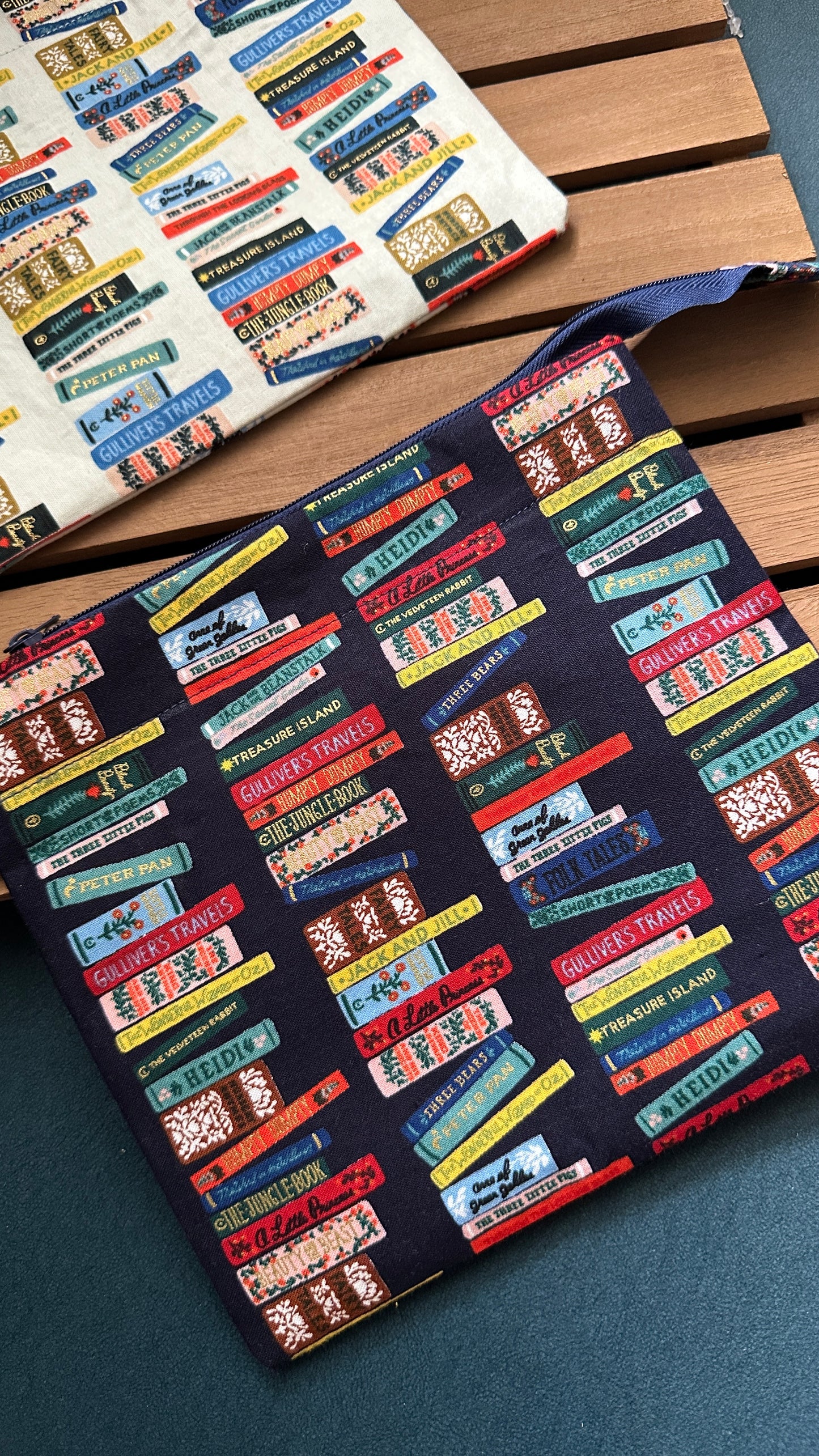 08/05 Poppy Bloom: Nostalgic Book Stack Navy Zip Pouch