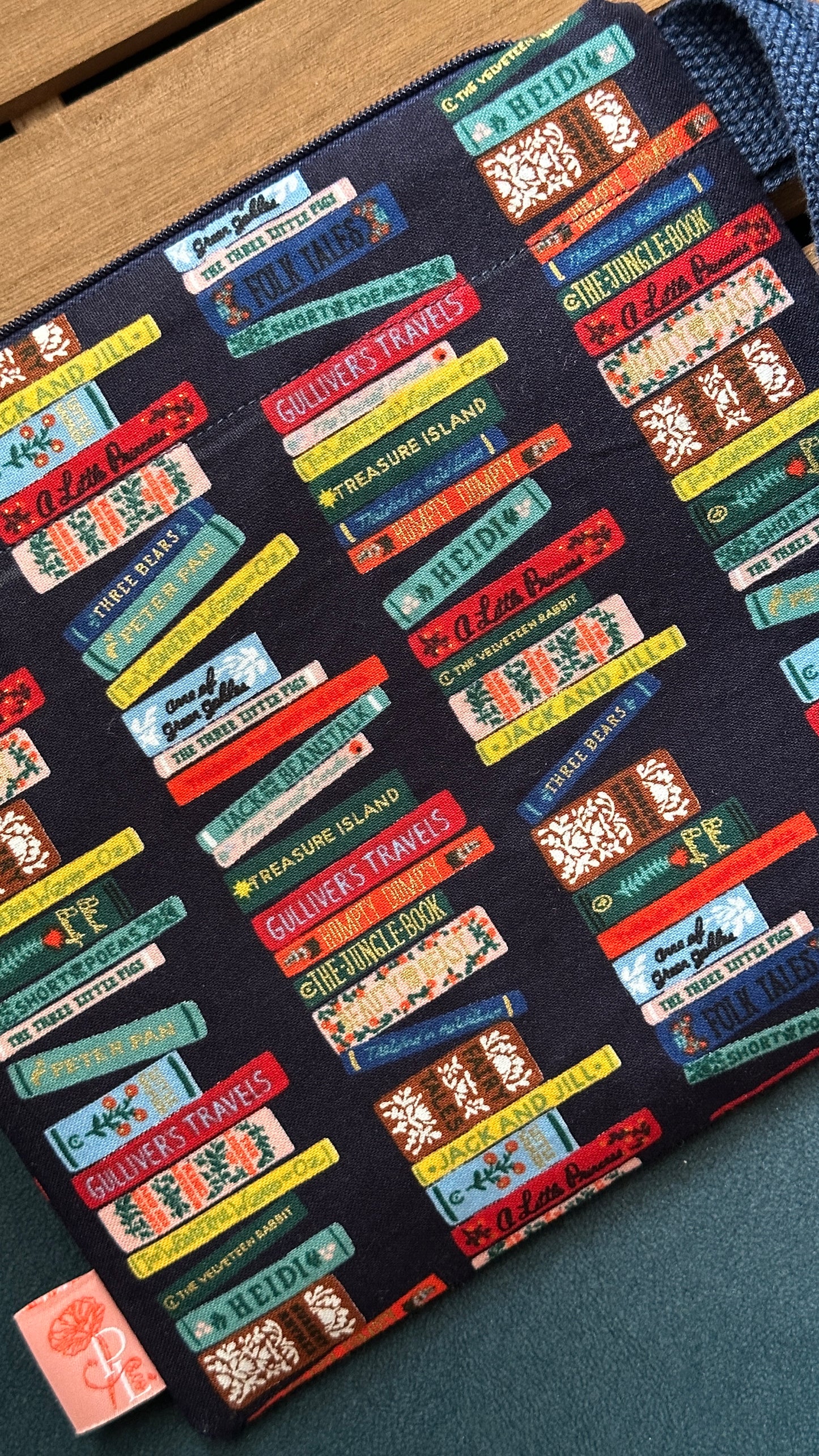08/05 Poppy Bloom: Nostalgic Book Stack Navy Zip Pouch