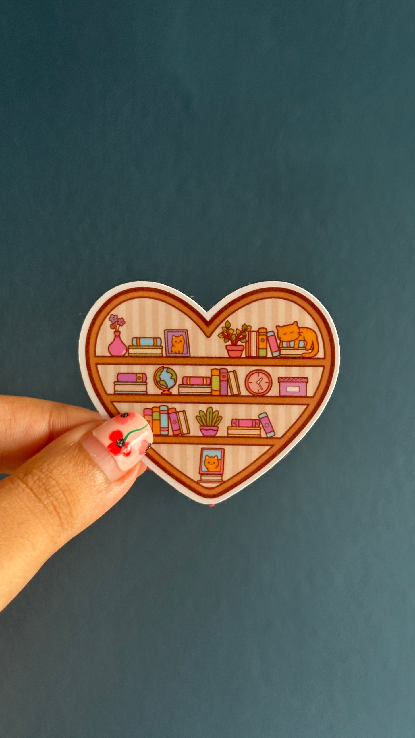 Ginger Cat Heart Bookshelf Sticker